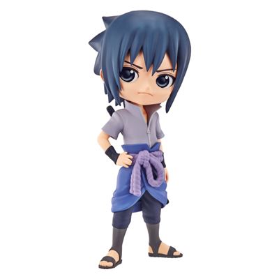 Sasuke Uchiha Chibi Naruto Figura Banpresto uniforme azul gris faja morada estilo Q-posket